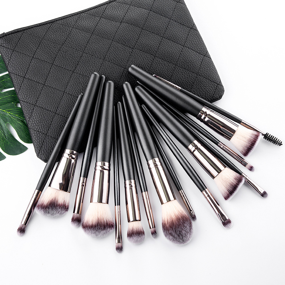15 Makeup Brushes Set Matte Black Makeup Tools